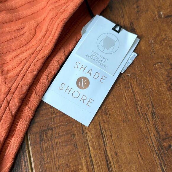 NWT Shade & Shore XS (0-2) Orange High Waist High Leg Extra Cheeky Bikini Bottom - Picture 5 of 6